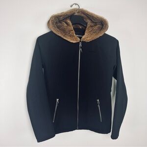 Marmot Women’s Black Furlong Jacket with Brown Faux-Fur Hood, Size Medium